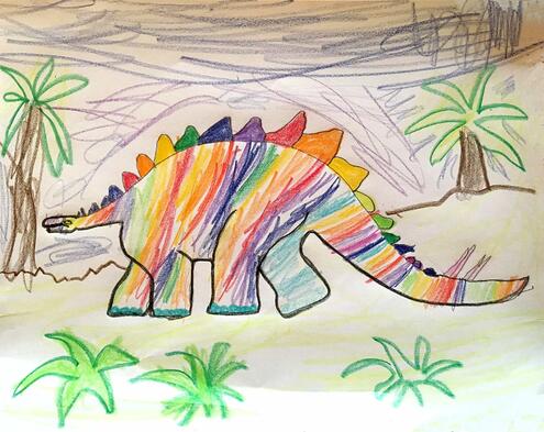 stegosaurus illustration in rainbow colors