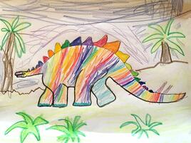 stegosaurus illustration in rainbow colors