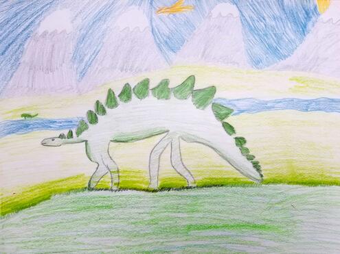 stegosaurus illustration with landscape
