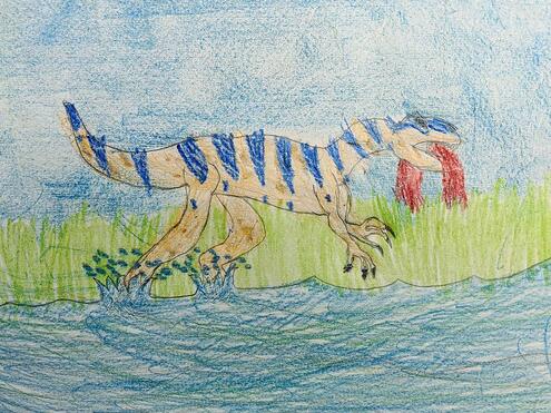 illustration of a striped Allosaurus