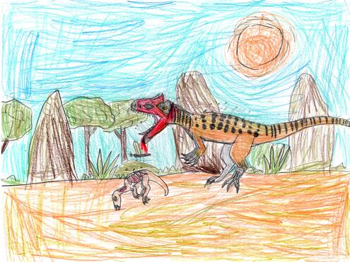 illustration of Allosaurus hunting