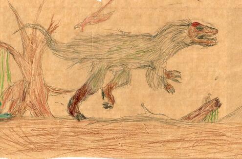 illustration of Allosaurus hunting