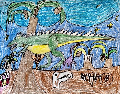 illustration of dinosaur in scenery