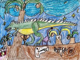 illustration of dinosaur in scenery