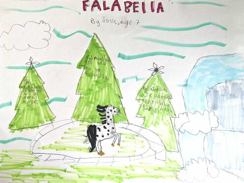 drawing of a Falabella horse in the forest