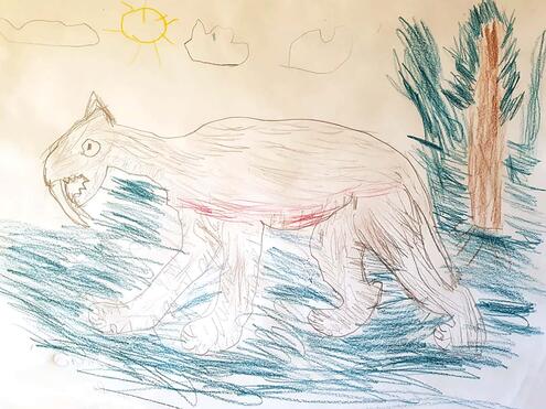 drawing of saber-toothed cat stalking