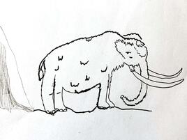 black and white drawing of a woolly mammoth