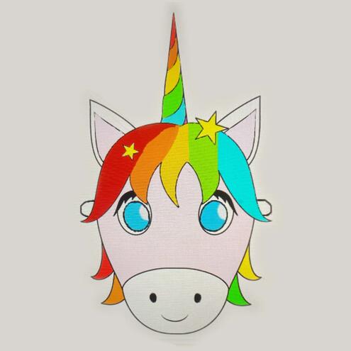 illustration of unicorn head in rainbow colors