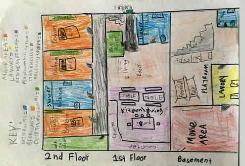 aerial view plan of 3 story house