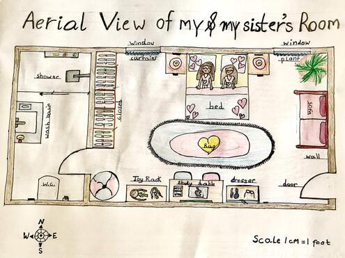 Aerial view plan of bedroom