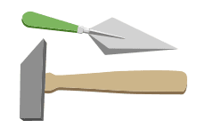 trowel and rock hammer