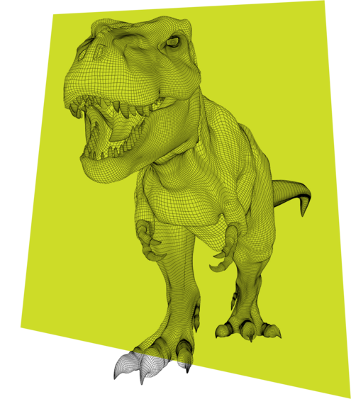 3D-rendered wireframe of t. rex