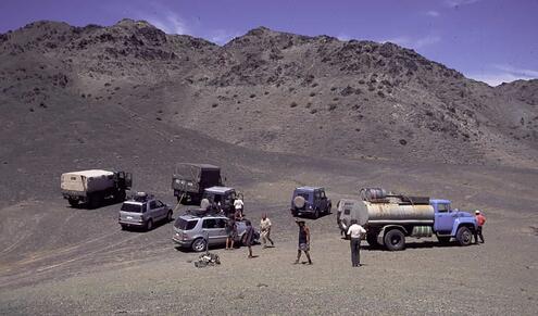 the jeeps and trucks all together ready to continue on