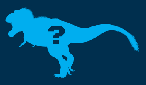Silhouette of adult T. Rex with question mark