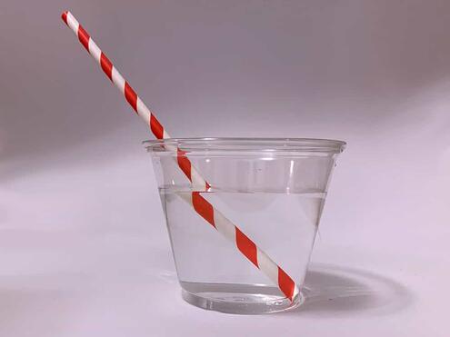 the straw above the water line doesn't match up visually with the straw below the water line and therefore appears broken