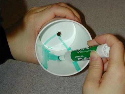 coloring one quadrant of the inside of a white cup green