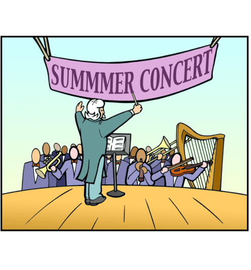 outdoor summer concert with conductor conducting the orchestra
