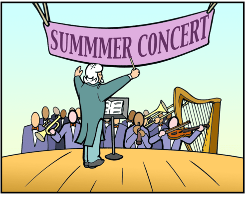 outdoor summer concert with conductor conducting the orchestra