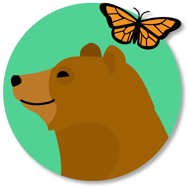 circular icon with brown bear and a butterfly
