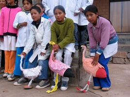 local kids and the flamingo models they made