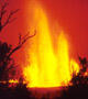 Streams of lava erupting upward from a hot spot.