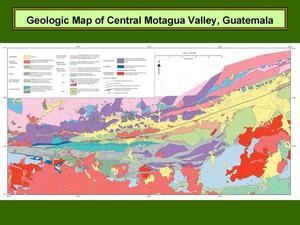 A slide titled "Geologic Map of Central Motagua Valley, Guatemala" with a multicolored map.
