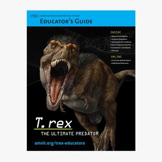 Cover of an Educator's Guide titled "T. rex: The Ultimate Predator" with text under rendering of a T. rex with its mouth open.