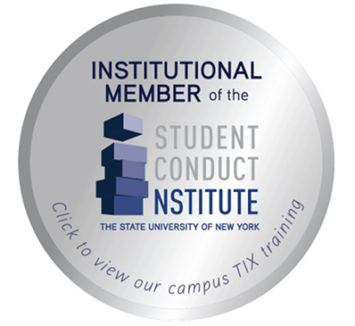 Round graphic with text: Insitutional Member of the Student Conduct Institute.