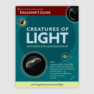 Cover of Educator's Guide titled "Creatures of Light" with photographs of crystal jellyfish and other bioluminescent animals