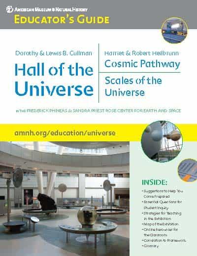 Cover of Educator's Guide titled "Cullman Hall of the Universe, Heilbrunn Cosmic Pathway, and Scales of the Universe" featuring image of Cullman Hall.