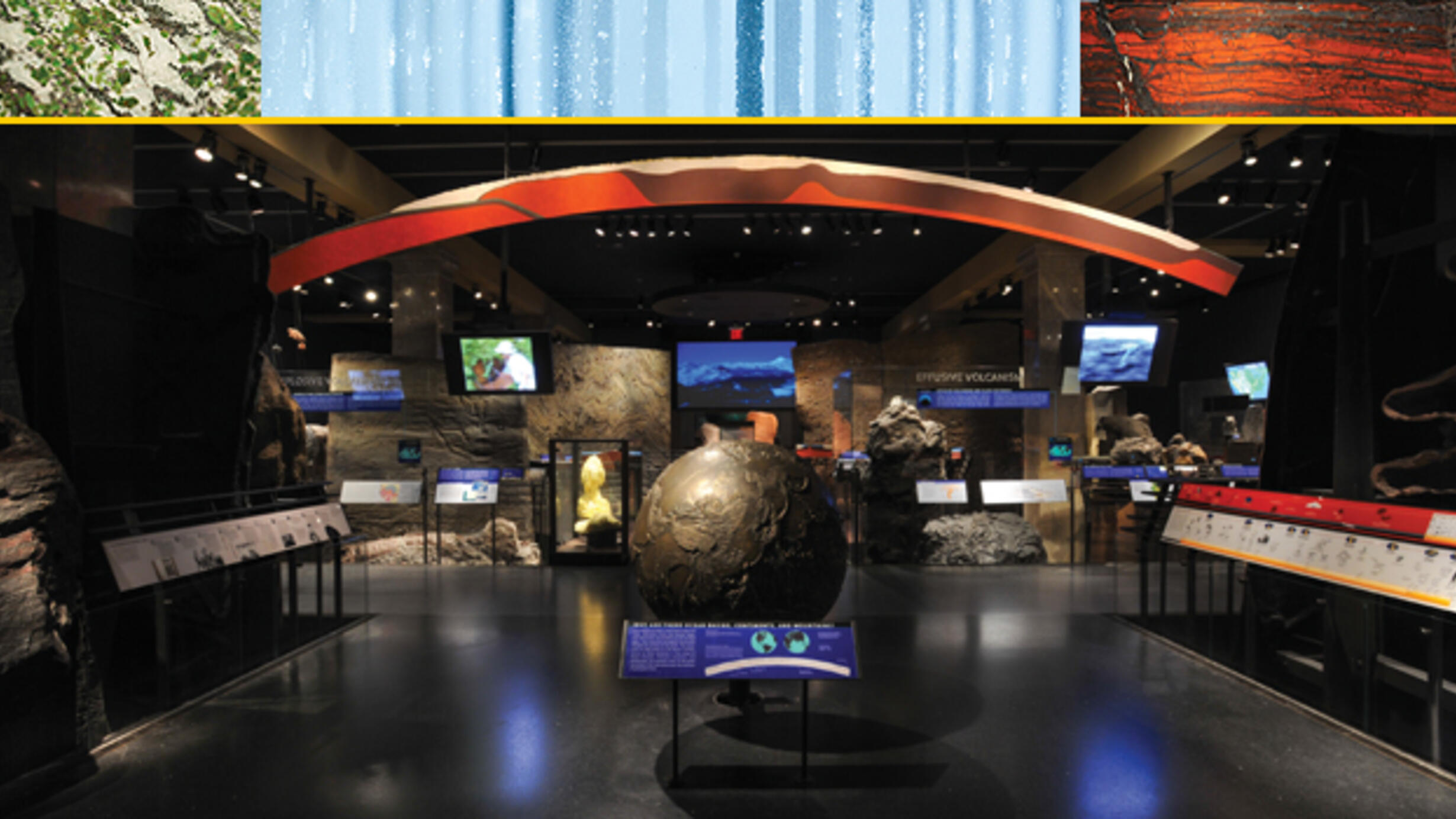 A wide shot of the Museum’s Hall of Planet Earth, including the Wallace Gilroy Bronze Earth model in the center of the frame.