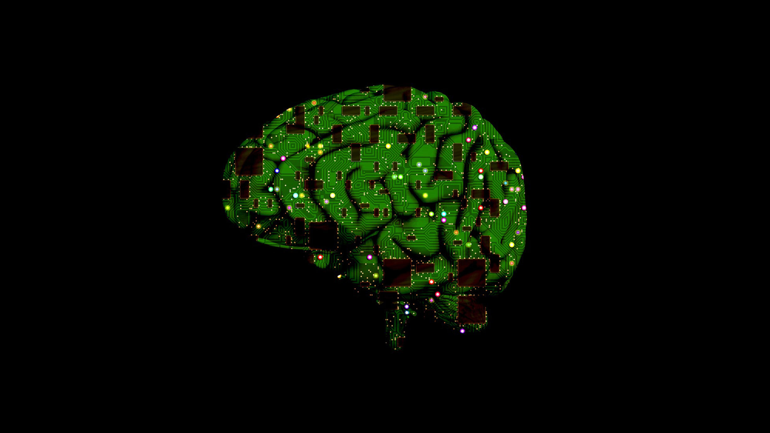 Brain with green circuits