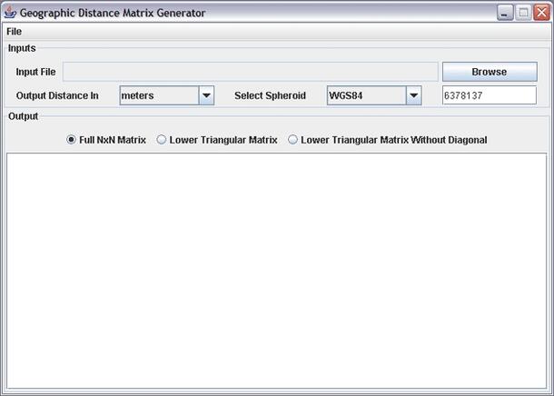 Screenshot of interface used to calculate geographic distance matrix.
