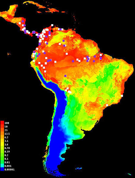Heat map of south america.