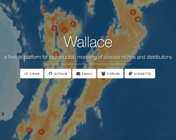 Heat map with text that reads: Wallace. A flexible platform for reproducing modeling of species niches and distributions.