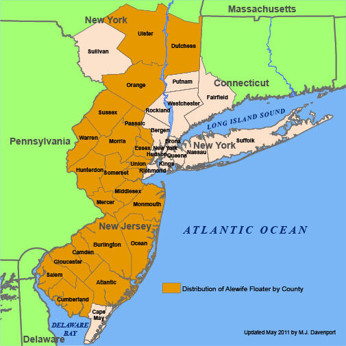 Map of Mid-Atlantic seaboard with counties shown in NJ and southern NY and CT