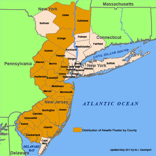 Map of Mid-Atlantic seaboard with counties shown in NJ and southern NY and CT