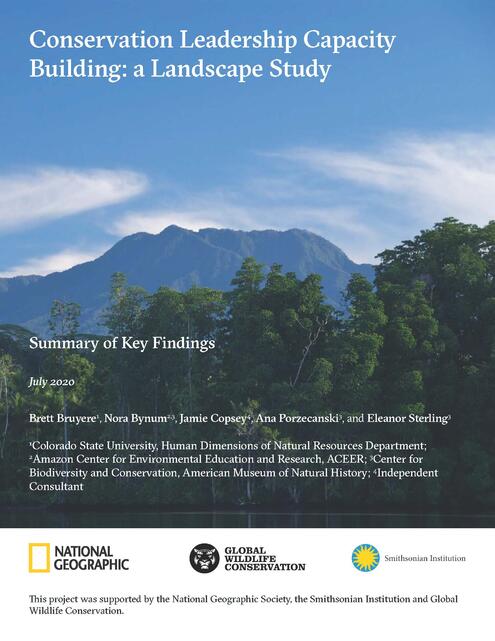 Front page of the report on Conservation Leadership Capacity Building