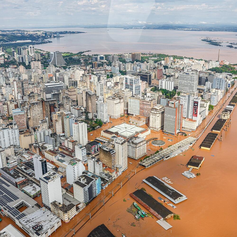 A city is flooded with dirty water.