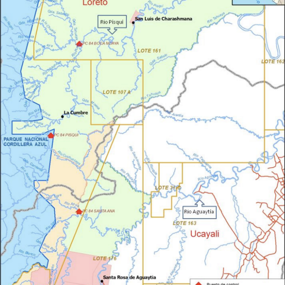 A map of how they are monitoring the Pisqiu and Aguatyia rivers.