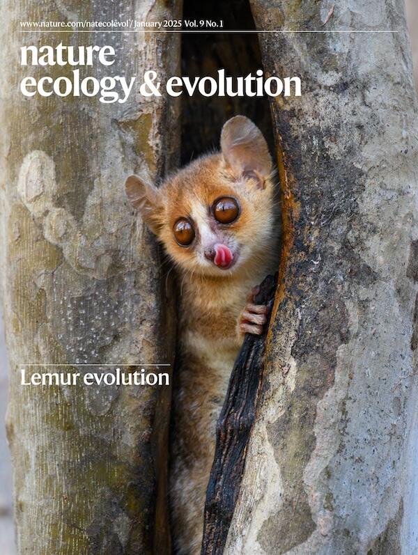 The cover of Nature Ecology & Evolution features a lemur in a tree.