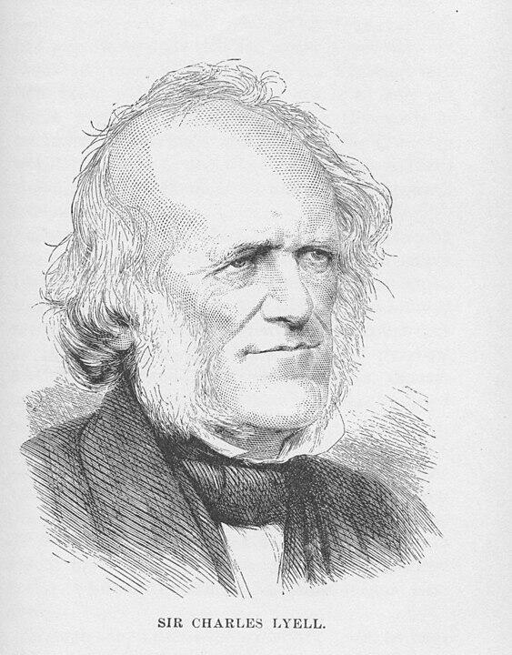 Portrait Drawing of Sir Charles Lyell. Black and gray engraving on cream paper