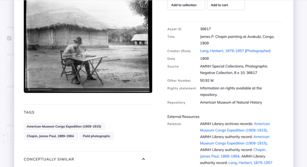DAMS record for an image of James P. Chain working in the field during the American Museum Congo Expedition.
