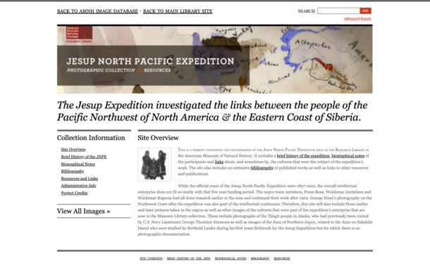 Homepage of the legacy website Jesup North Pacific Expedition: Photographic Collections & Resources.