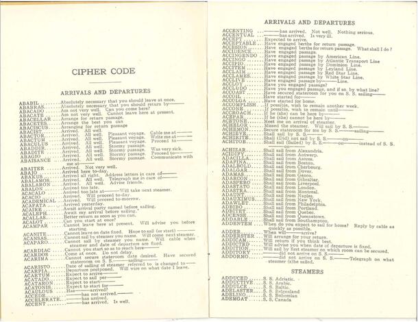 From Central Archives: 1911 International Mercantile Marine Company Travelers Cipher Code book, p. 2-3