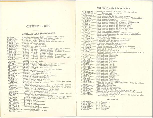 From Central Archives: 1911 International Mercantile Marine Company Travelers Cipher Code book, p. 2-3