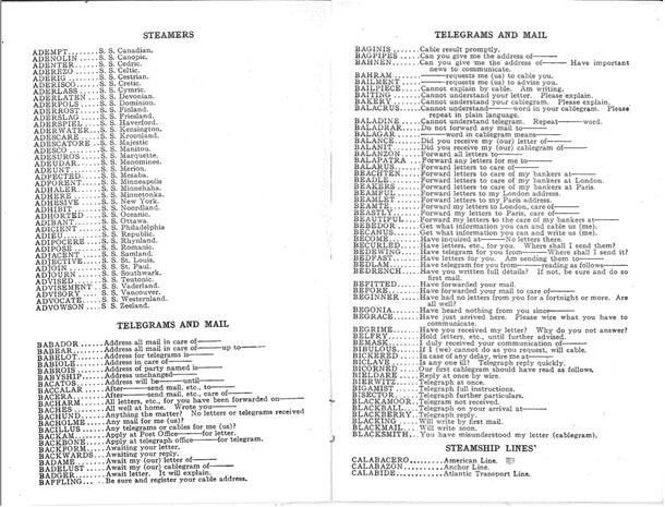 From Central Archives: 1911 International Mercantile Marine Company Travelers Cipher Code book, p. 4-5