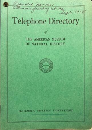From Central Archives, cover of 1938 museum telephone directory