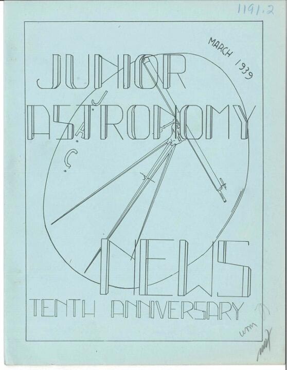 March 1939 Junior Astronomy News: Cover
