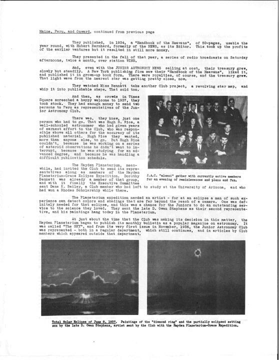 March 1939 Junior Astronomy News, p. 3: Maine, Peru, and Onward